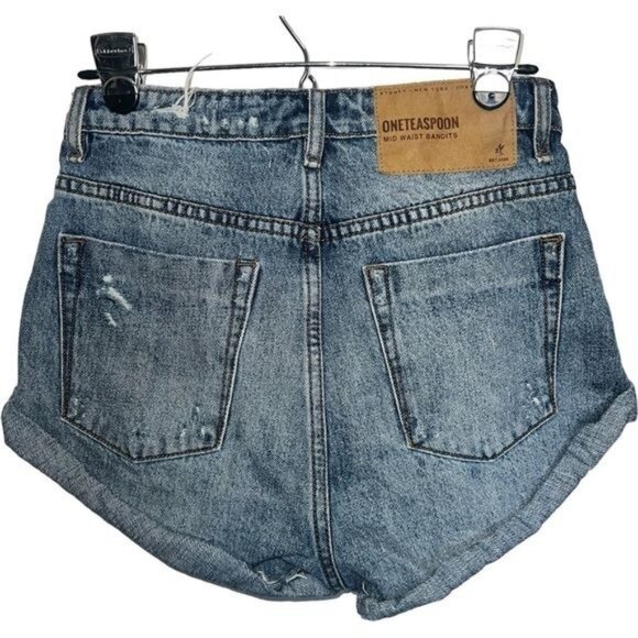 One Teaspoon Womens Mid Waist Bandits Distressed Denim Shorts Size 28 Blue Casua - Picture 7 of 16